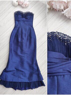 Y2K Corset Back Blue Prom Gown Flirt Dress Tulle Beads Formal 4 Maggie Sottero